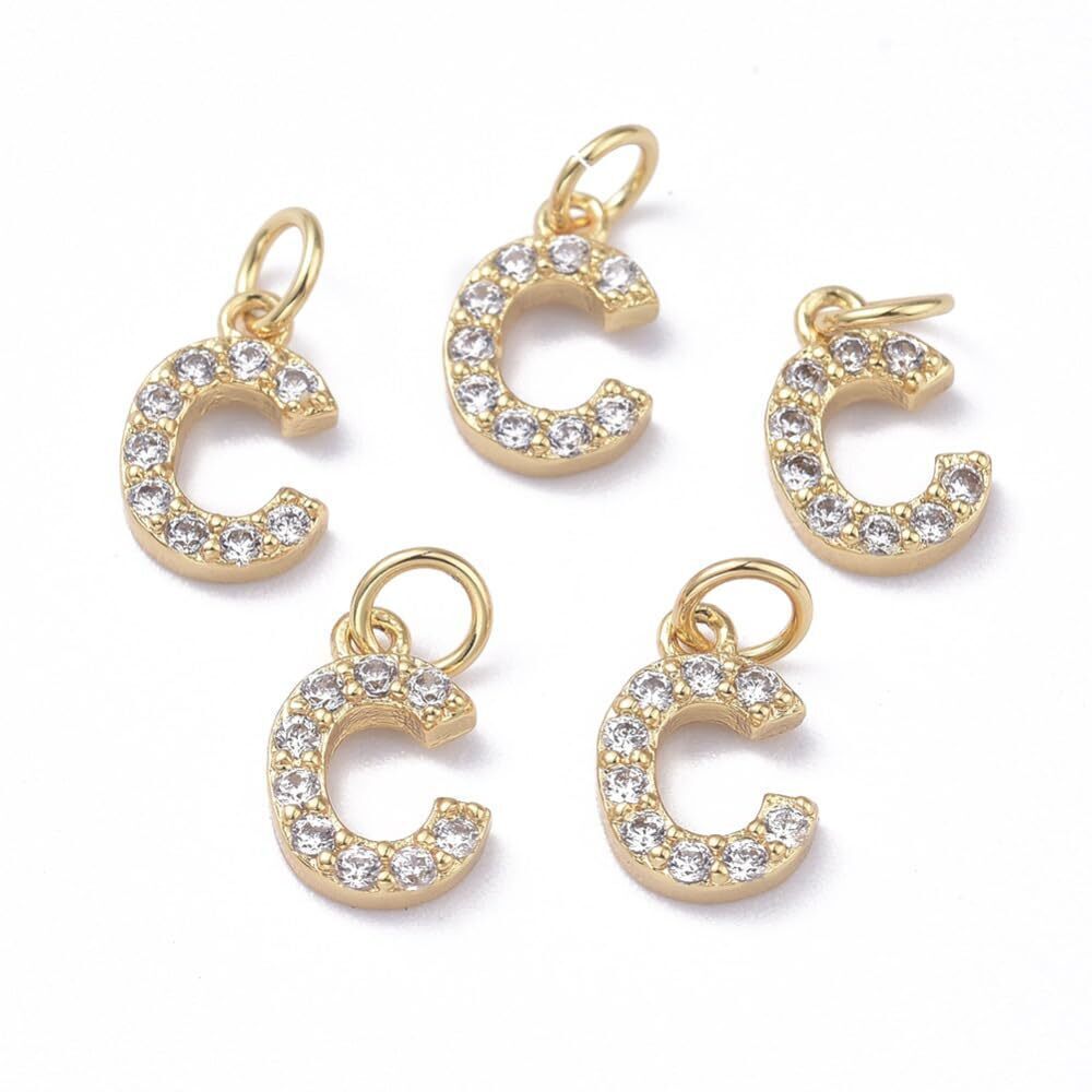 4435 10Pcs Brass Cubic Zirconia Letter C Charms Initial Alphabet Pendant